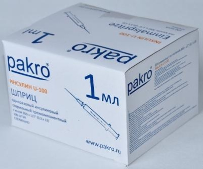 1 мл трехкомпонентный шприц Pakro инсулиновый U100 , с иглой 0,3х13, 100 шт купить оптом в Новосибирске
