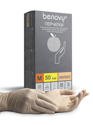 BENOVY / Перчатки латексные, неопудренные, натуральные, 50 пар в упак. S купить оптом в Новосибирске